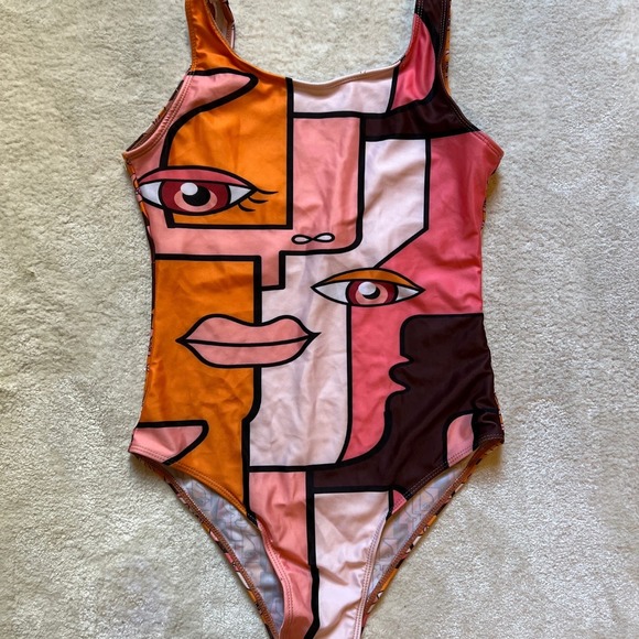 Abstract Faces Bathing Suit or Bodysuit. Size Small - Picture 2 of 4